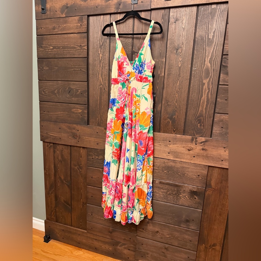 Anthropologie Me 2 Magic Bright Floral Maxi Dress, Smocked Back Adjustable EUC L